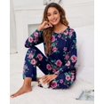 thumbnail image 5 of Women's Long Sleeve Sleepwear Soft Crew Neck Pyjama Set,Navy Blue Flowers, 5 of 5