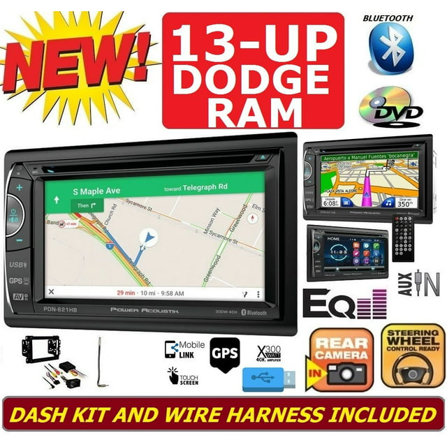 2013-2019 RAM JEEP CHRYSLER NAVIGATION CD/DVD/BLUETOOTH/USB/AUX DOUBLE DIN CAR STEREO RADIO PACKAGE.  INCLUDES INSTALLATION DASH KIT, WIRE HARNESS, AND ANTENNA ADAPTER