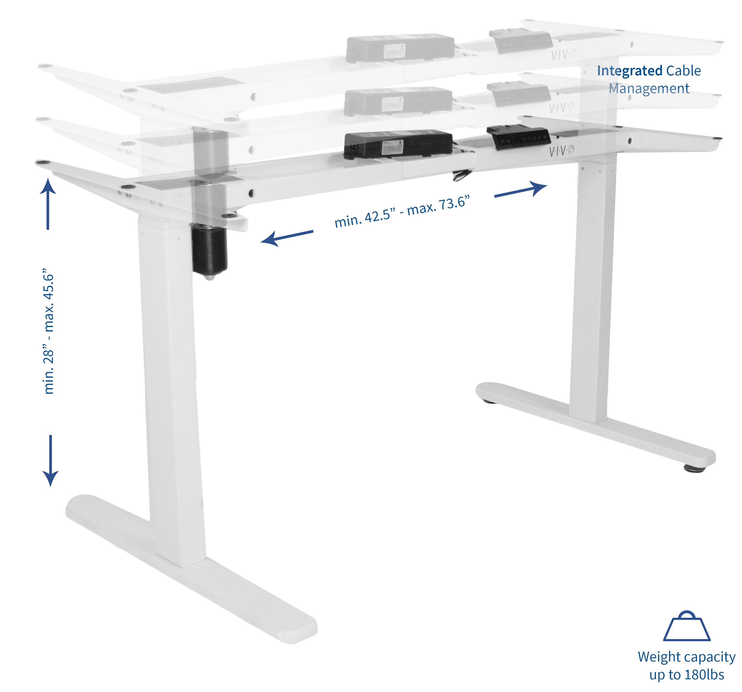 Vivo White Electric Stand Up Single Motor Height Adjule Desk Frame Workstation Base Standing Legs V110ew