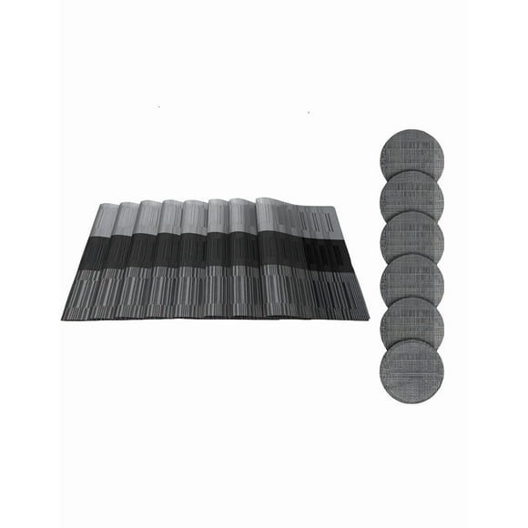 Manteles Individuales Xtellar para Mesa, 6 Piezas manteles Individuales PVC con Posavasos ecológicos Antideslizante y Resistentes al Calor, para el Hogar, Restaurante, Cocina, Hotel negro