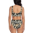 thumbnail image 3 of Wukai Black Palm Leaves Women's Bikini Set Two Piece,wimsuit High Waisted V Neck Twist Front Adjustable Spaghetti Straps Bathing Suit-XX-Large, 3 of 7