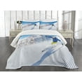 thumbnail image 3 of Ambesonne Winter Quilted Bedspread Set 3 Pcs, Skiing Extreme Sports, Queen Size, Blue White Yellow, 3 of 5