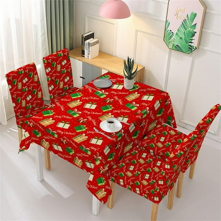 

Zsoznqaky Christmas Tablecloth Chair Cover Set Polyester Cotton Christmas Decorations Gift Box Chair Cover 4Pc