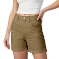 thumbnail image 2 of VBVC Women's High Waisted Slim Chino Shorts , Stretchy Rolled Hem Shorts For Women , Ladies' Solid Color Work Bermuda Shorts with Pockets,Coffee,S-2XL, 2 of 6