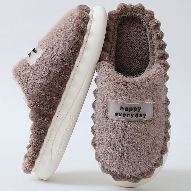 Pantuflas de felpa suave y acogedoras "Happy Everyday" para casa, antideslizantes, para interiores, para hombre, zapatos de invierno