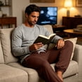 thumbnail image 3 of Mens Drawstring Pocket Jogger Pajama Pants Lightweight Lounge Sleep Pants with Tapered Leg Elastic Cuff Relaxed Fit Coffee 2XL, 3 of 5