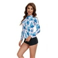 thumbnail image 6 of Ablegrid Two-Piece Rash Guard Swimsuit Set, Size S, Blue Leaves (Women's), 6 of 6