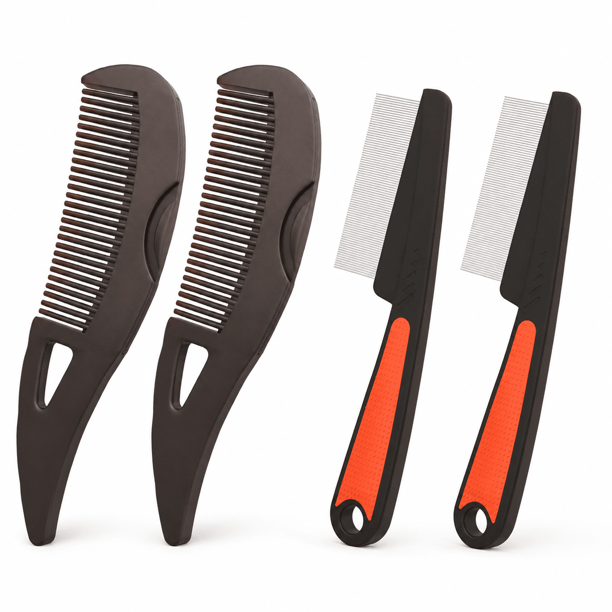 Dandruff Comb Removal 2PC Hollow Fine Tooth Scalp Detox Hair Care Tool | Build Up Flake Lice Comb, 0.5 & 2mm Stainless Steel Teeth, Self Cleaning, Button Release, Scalp Massage Handle, Women Men