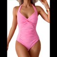 thumbnail image 1 of Traje de Baño de una Pieza para Mujer, Estilo Halter, Fruncido, Control de Abdomen, Push Up Rosa M, 1 of 10