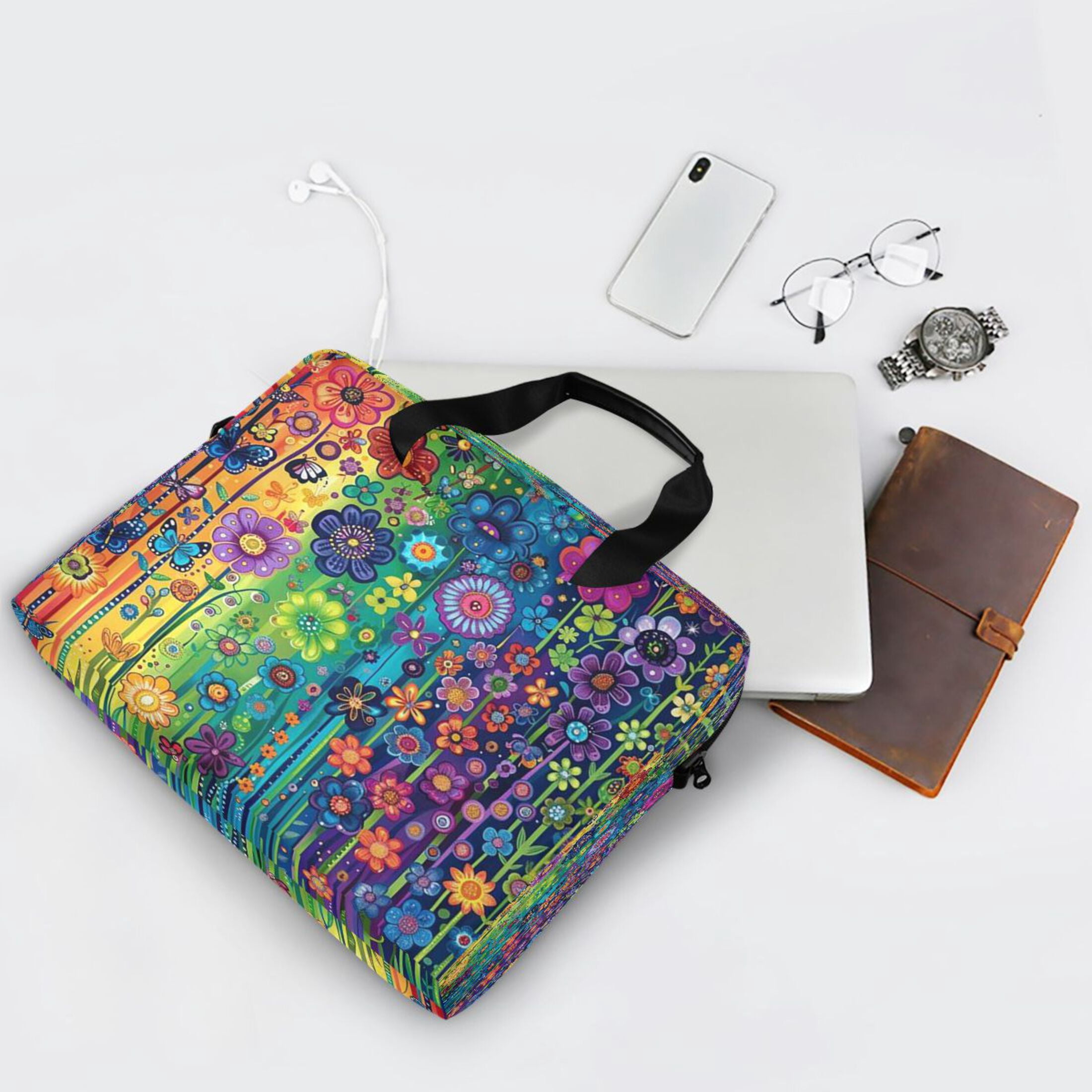 Laptop Bag Laptop Briefcase 15.7 x 3 x 11.8 Inches Laptop Bag Briefcases Laptop Storage Travel Laptop Bag Work Laptop Bag Purple Flowers and Butterflies