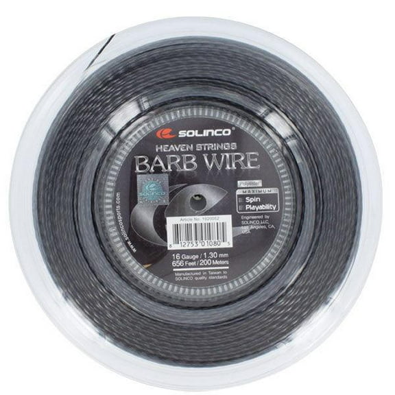 Solinco Barb Wire Textured and Ridged Poly Polyester 16/16L/17 Gauge Tennis Racquet String - Best for Spin, and Durability Barb Wire String Reel, 660Ft/200M, 16G