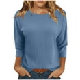 thumbnail image 2 of Frostluinai Knit Tops for Women Ribbed 3/4 Length Sleeve Basic Crew Neck Shirts Comfy T Shirts Solid Casual Tees Soft Going Out Blouses, 2 of 6