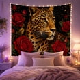 thumbnail image 2 of Spotted Big Cat with Red Roses Against a Black Background, Romantic Gothic for Wildlife Lovers, Feline Portrait Wall Art, Housewarming Gift, Tapestry Wall Hanging for Living Room and Bedroom, 2 of 7