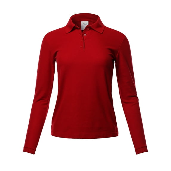 A2Y Women's Basic Casual Essentials 4-Button Junior-Fit PK Cotton Pique Polo Shirt Red 2XL