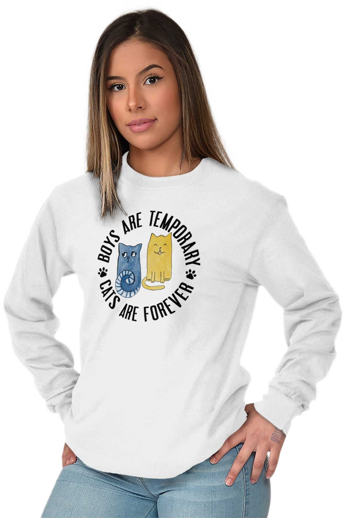 Cats Long Sleeve TShirts Tee For Women Boys Are Temporary Are Forever