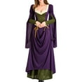 thumbnail image 3 of Ladies Spring Dresses Women's Renaissance Medieval Dress with Flare Sleeves - Gothic Ruched Long Maxi Dress for Halloween Party Costumes Purple L, 3 of 9