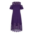 thumbnail image 6 of Summer Plus Size Maxi Dresses for Wedding Guest Women Lace Cold Shoulder Short Sleeve Crewneck Long Dress, 6 of 7