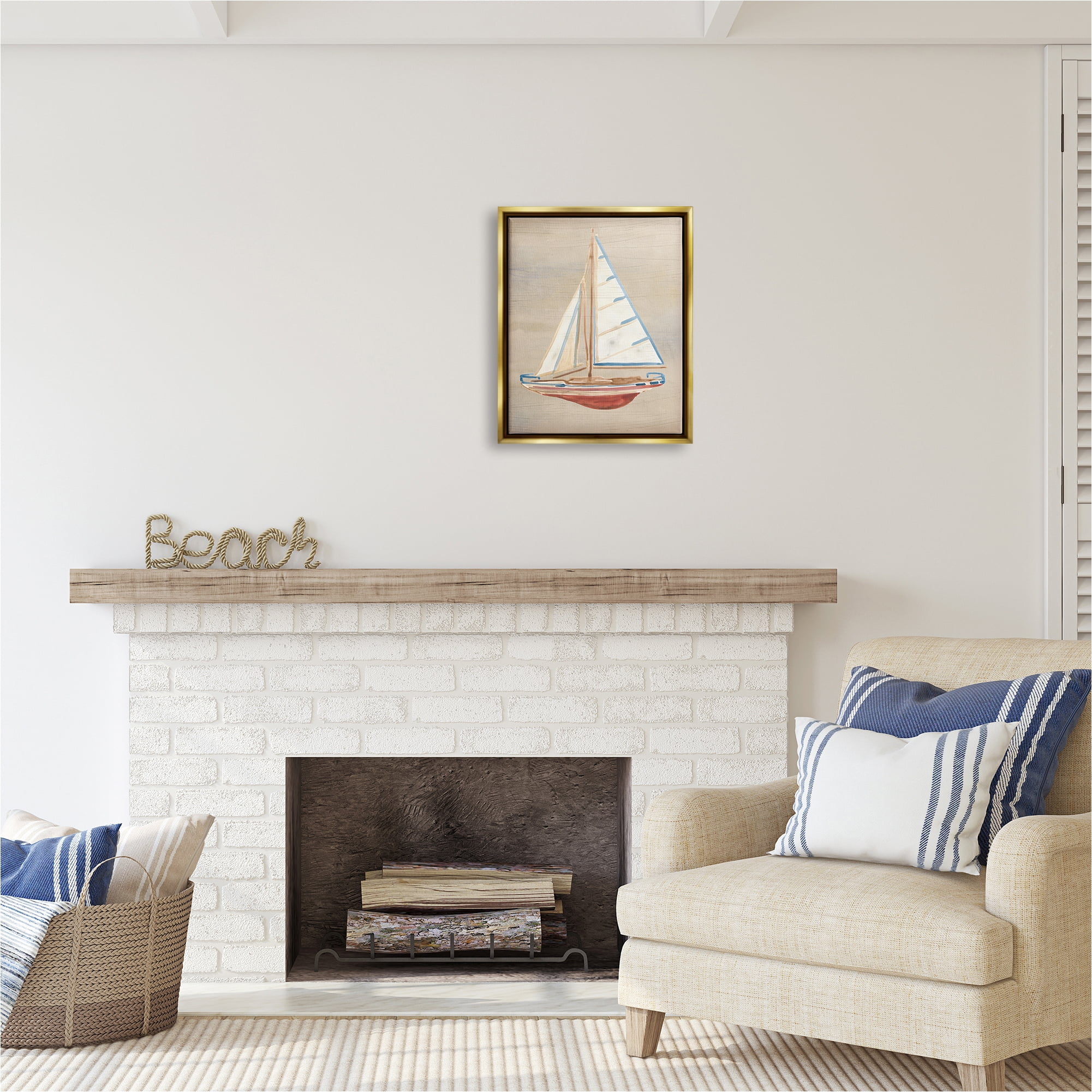 Stupell Industries Rustic Red Boat Transportation Painting Gold Floater Framed Canvas Art Print Wall Art, 17 x 21