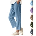 thumbnail image 5 of ZACPNCV Pants for Girls Summer Casual Loose Cotton Linen Straight Wide Leg Drawstring Elastic Waist Solid Cropped Pant Dark Gray 8-9 Years, 5 of 5