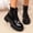 Black, variant on Women's Round Toe Lace up Mid Heel Comfortable Ankle Boots Glossy Patent PU Leather Short Boots with Side Zipper for Street Daily Wear Hot Pink