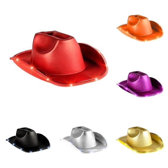 LILIYA Cowboy Cowgirl Hat LED Flashing Light Up Hat Western-Glitter-Cowboy Hat Sparkle Roll-UP Fedora-Hat for Party Show Performance Birthday Dress-Up