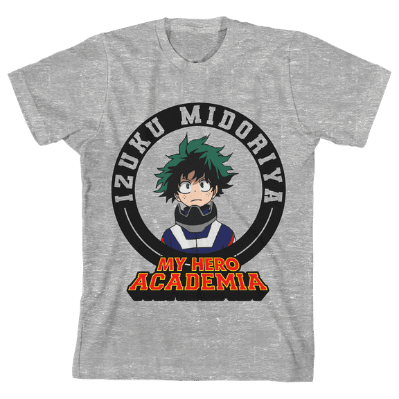 My Hero Academia Izuku Midoriya In Circle Crew Neck Short Sleeve Athletic Heather Boy's T-shirt-Medium