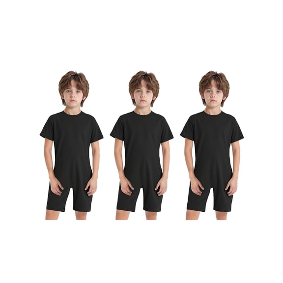 Lejafay 3 Pack Special Needs Adaptive Clothing for Children Boys Short Sleeve Anti-Strip Romper Zip Back Jumpsuit Bodysuit Black 4