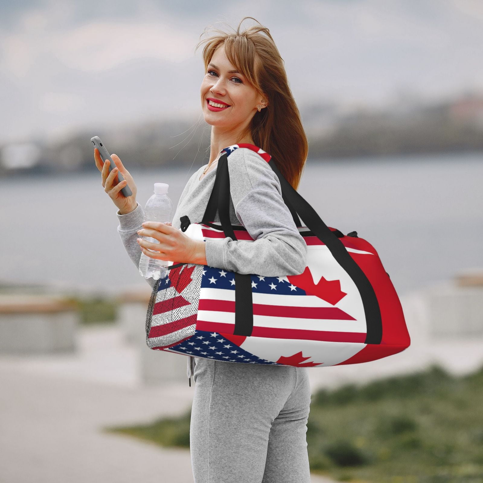 Fuzoiu USA Canada Flag Print Travel Duffle Bag,Carry On Tote Bags,Duffel Bag,Sport Gym Bag, Hospital Bag for Labor and Delivery, Overnight Bag,Luggage Bag