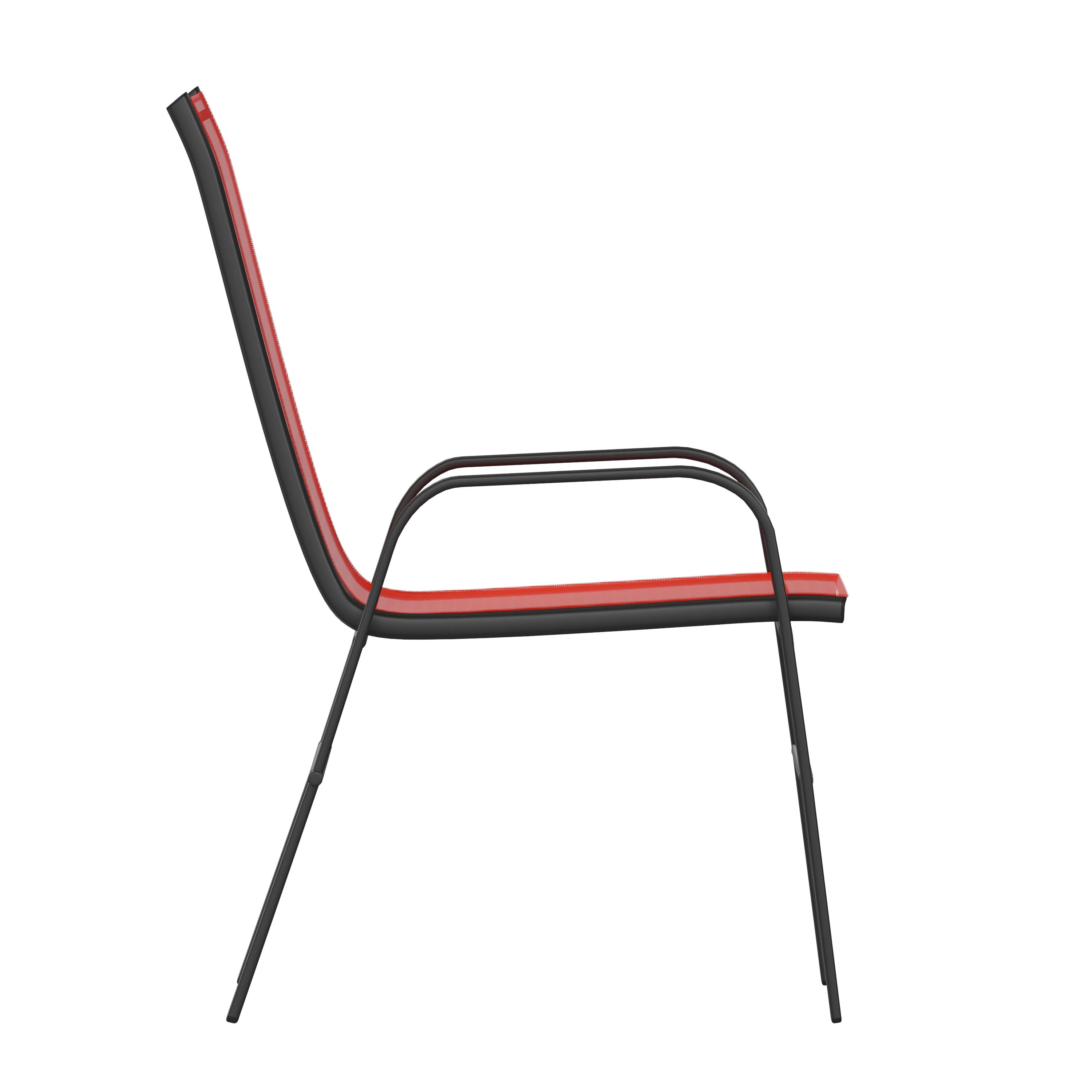 Merrick Lane Set of 4 Series Metal Stacking Patio Chairs with Red Flex Comfort Material