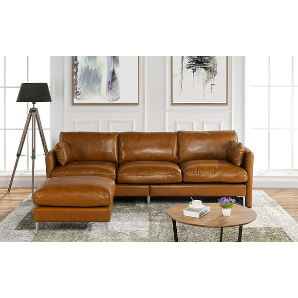 Modern Leather Sectional Sofa L Shape Couch 93 7 W Camel Walmart Com Walmart Com
