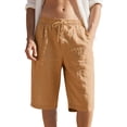 thumbnail image 2 of Dwellite Cotton Linen Shorts for Men Casual Elastic Waist Drawstring Summer Vacation Beach Shorts with Pockets Earthy Yellow 3XL, 2 of 6