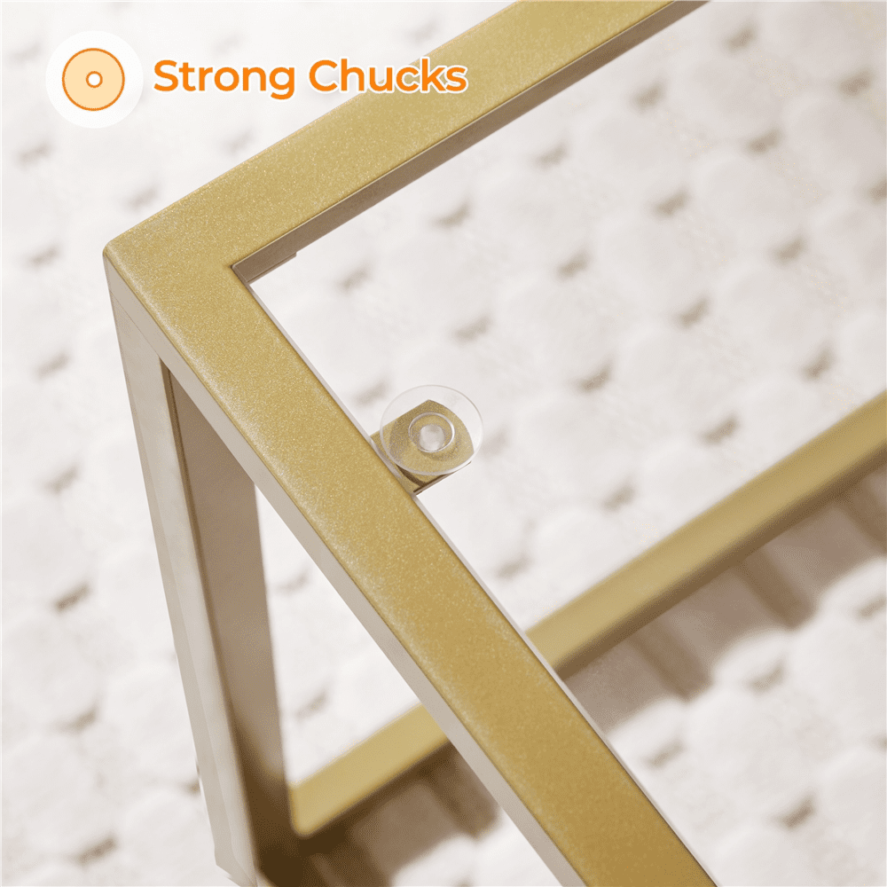 Alden Design Modern Storage Tempered Glass Iron Coffee Table, Gold