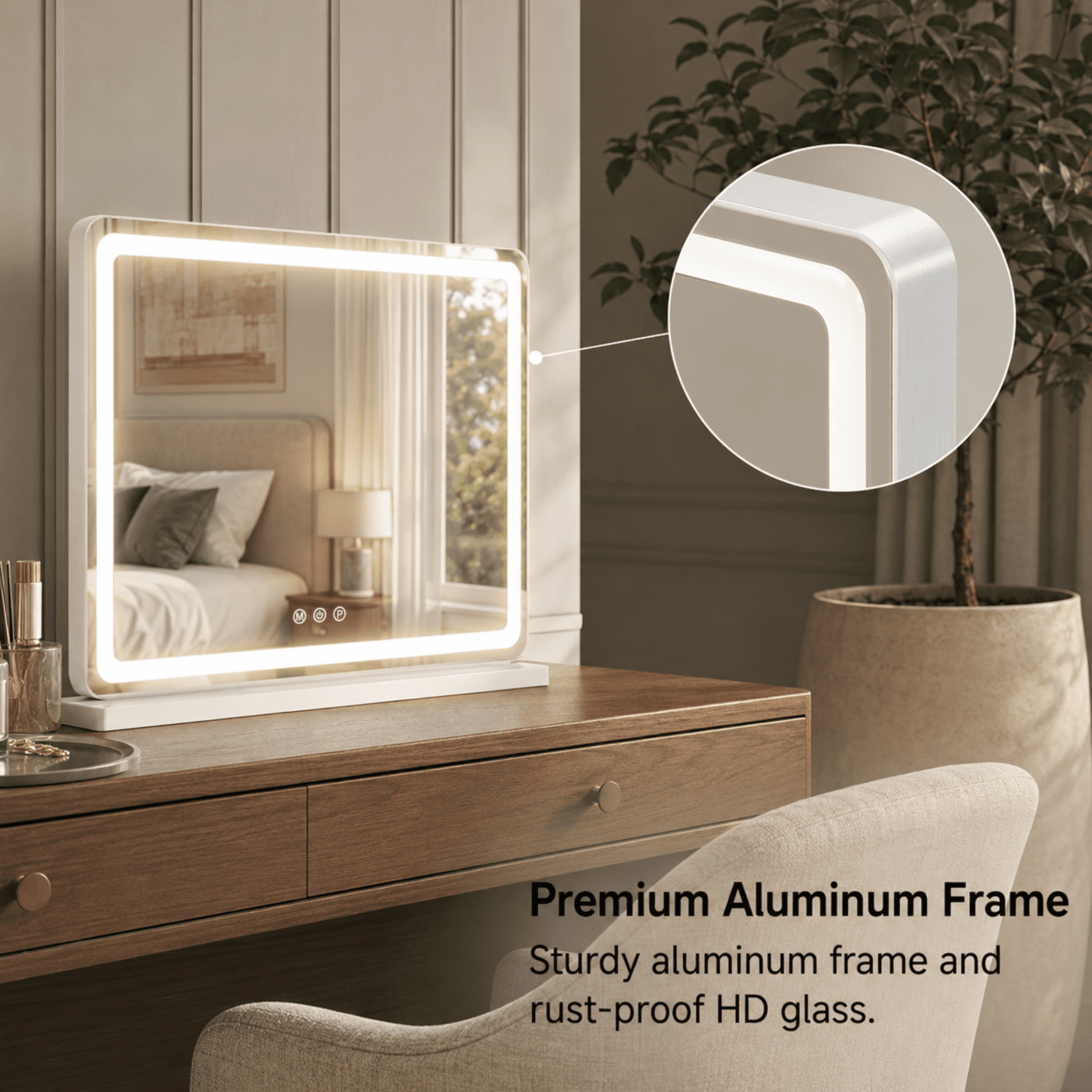 Alvantor Vanity Mirror with Lights, LED Makeup Mirror, Lighted Makeup Mirror with Dimmable 3 Modes, Touch Screen Control, USB Charging Port, Tabletop, 13"x17"/19"x22"/22"x32"