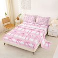 thumbnail image 2 of Manfei Teens Kawaii Ribbon Bow Tie Full Size Sheets 4-Piece,Kids Girls Geometric Stripes Bed Sheets,Ultra Soft Home Decor, 2 of 5