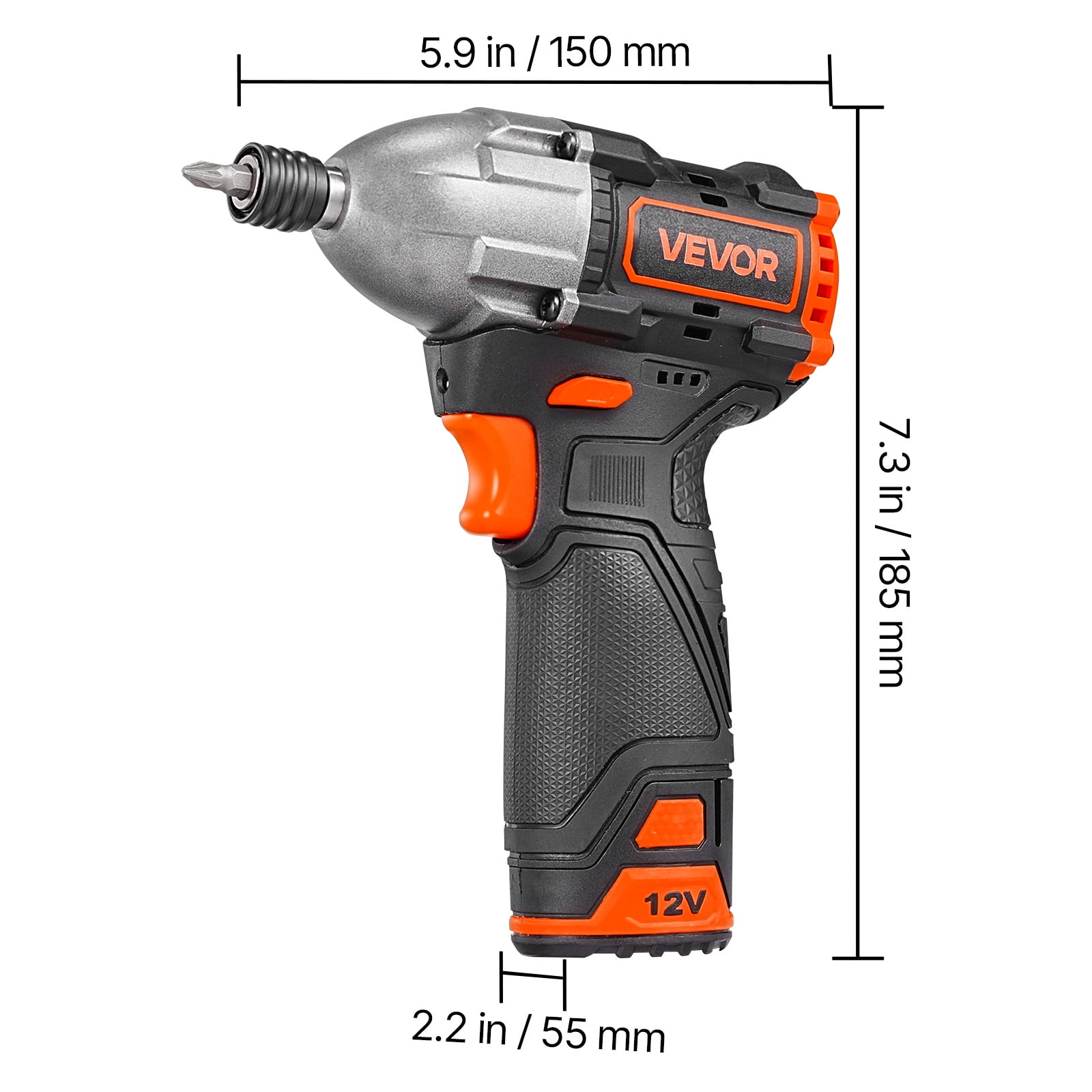 VEVOR Impact Driver, 1/4 Inch, 3000 RPM Max Speed, 12 V Brushless Motor, Electric Cordless Impact Driver Kit with Battery and Charger, 20 Bits, LED Work Light, for Furniture, Electrical, Home Repairs