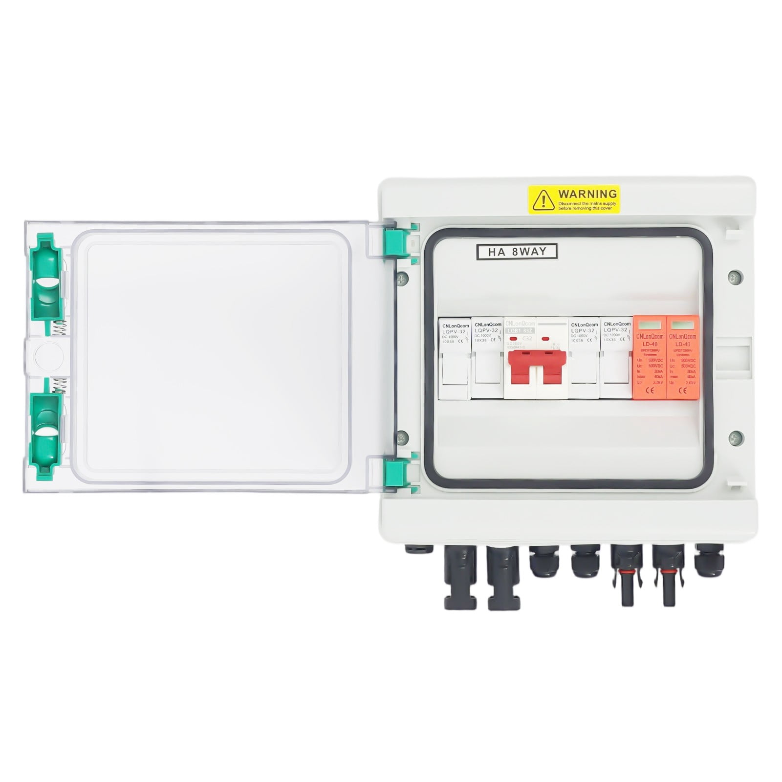 2 Strings Solar PV Combiner Box Junction Box Circuit Breakers for Solar Panel 2 in 1 Out (32A)