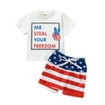 thumbnail image 2 of Aojekbee Independence Day Baby Boys Outfits Summer Letter Print Short Sleeve T-Shirt and Elastic Star Stripe Shorts Set, 2 of 10