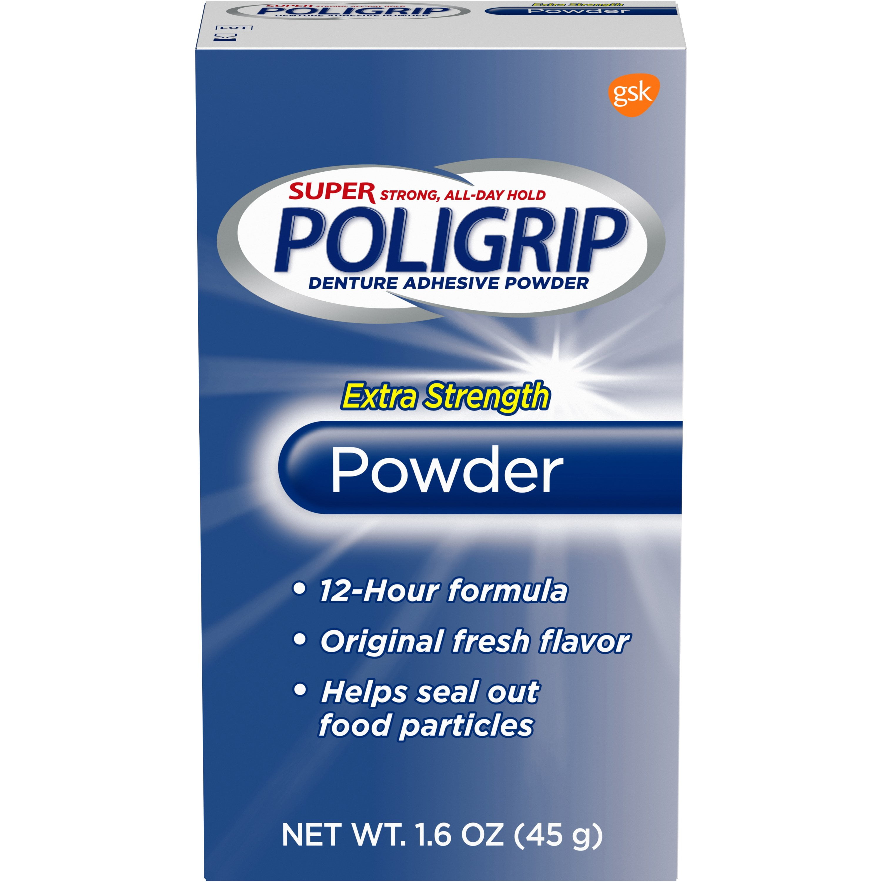Super Poligrip Extra Strength Denture and Partials Adhesive Powder, 1.6