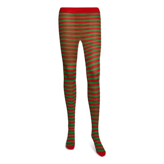 Skeleteen Red and Green Tights - Striped Nylon Christmas Elf Stretch Pantyhose Stocking Accessories for Every Day Attire and Costumes for Teens and Children