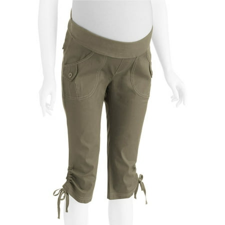 Oh! Mamma Maternity Demi-Panel Casual Woven Capri with Side Ties