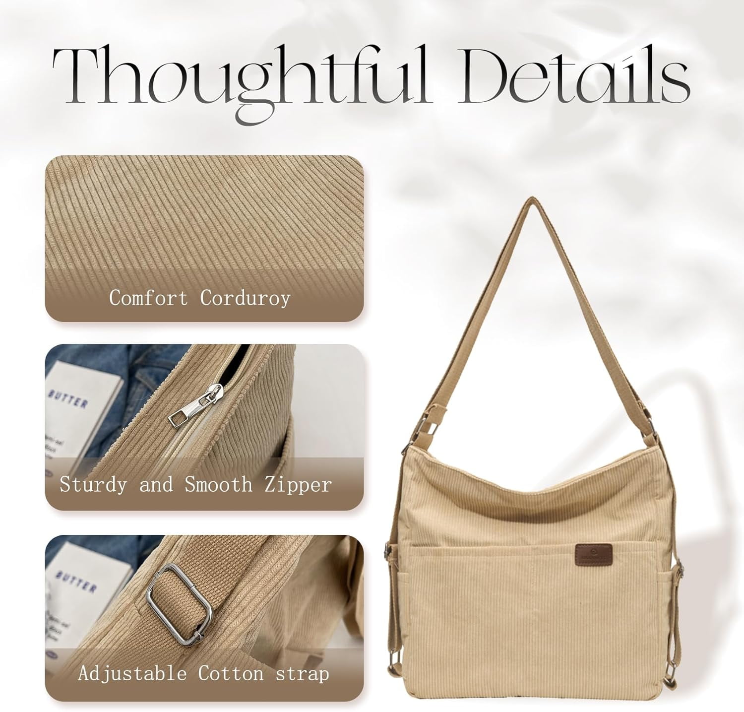 Corduroy Tote Bag for Women Convertible Backpack Purse Crossbody Hobo Shoulder Bag with Multi Pockets Compartments