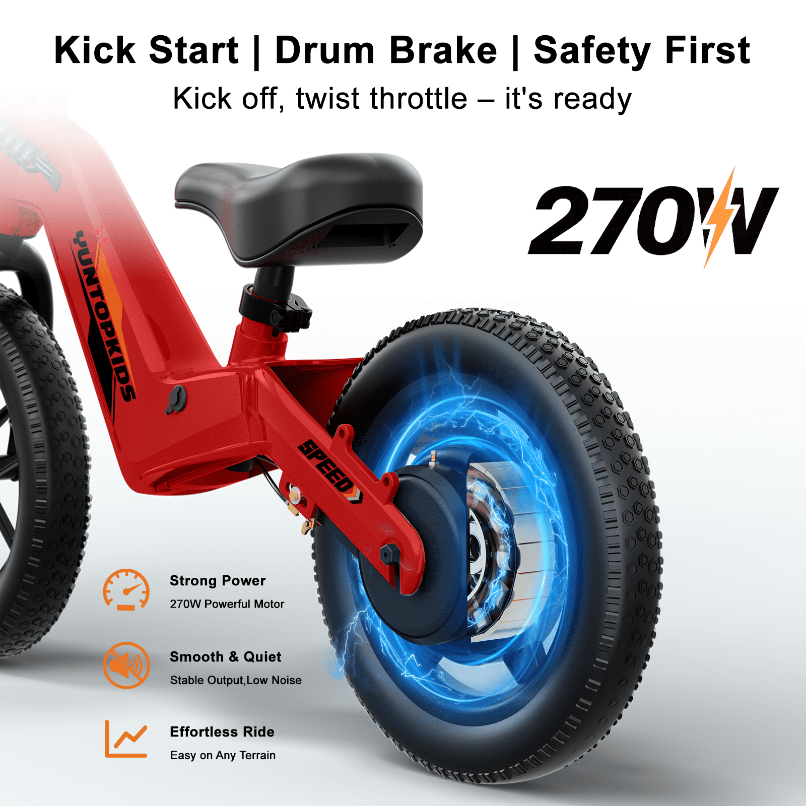 YunTopKids Electric Bike for Kids, 180W Motor Electric Balance Bike with 14 Inch Pneumatic Tires, up to 9.3MPH& 3 Speed Settings, Adjustable Seat for Ages 3-6,Red