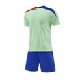 thumbnail image 5 of Zpanxa Boys Teal V-Neck Stripe Soccer Jersey and Navy Shorts Set 2 Piece Athletic Uniform Outfit, 5 of 7