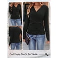 thumbnail image 7 of SLADYGLO Women V Neck Long Sleeve Front Pleated Base Shirt, 7 of 7