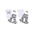 thumbnail image 3 of Aojekbee Baby Girl 1st Birthday Outfit Letter Print Short Sleeve Romper with Cow Pattern Flare Pants and Headband, 3 of 10