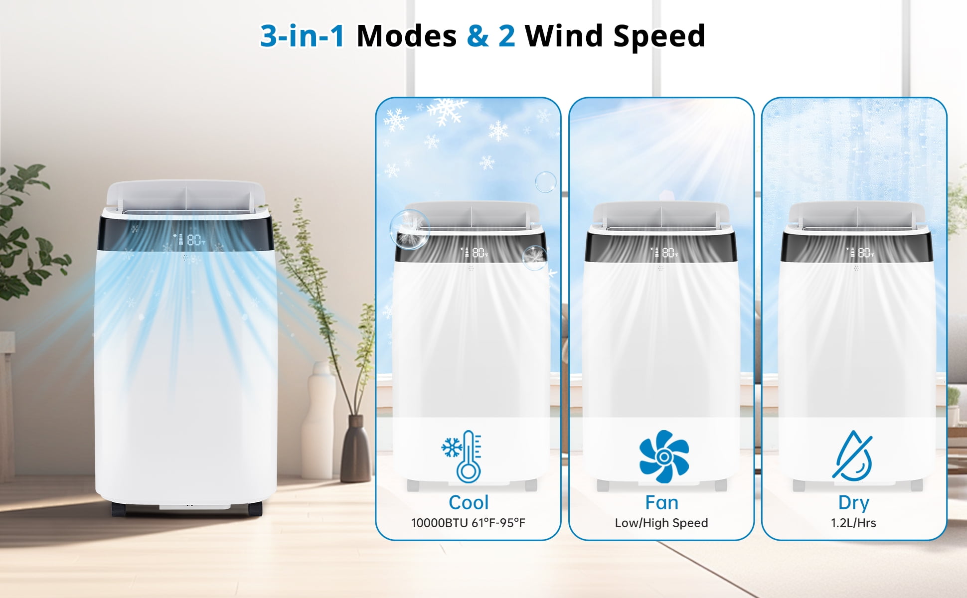 IdealHouse 10,000 BTU Portable Air Conditioner, 3-in-1 Cooling, Dehumidifier & Fan + Commercial Ice Maker-100lbs/24h Under Counter Ice Maker with 35lbs Storage Bin