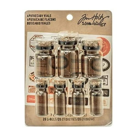

glass vials with corks 7/vial pack includes 20 vintage labels and 7 corks tinted glass (th93302) brown