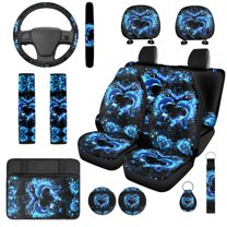 Uorisanigo Love Dolphins 14 Pack Cars Accessories Set with Auto Seat Covers and Steering Wheel Cover and Auto Headrest Cover Car Console Cover Seat Belt Pads Water Cup Pad Fit Car SUV