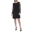thumbnail image 2 of Marina Boat Neck Long Lace Sleeves Back Zipper Short Crepe Dress-BLACK / 10, 2 of 7