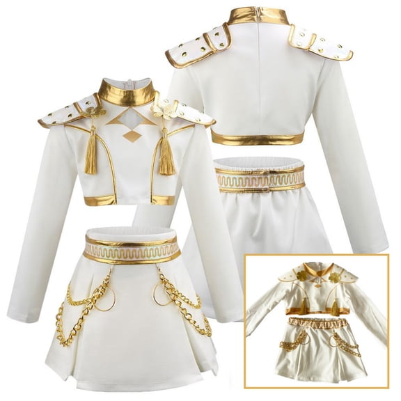HTQWLP Girls Halloween Costume, Pop Style Halloween Cosplay Dress Up Include Long-Sleeved Blouse Skirt & Pendant, Girls' Group Stage Performance Outfit, 3-13Y Girls Birthday Party & Fancy Playwear